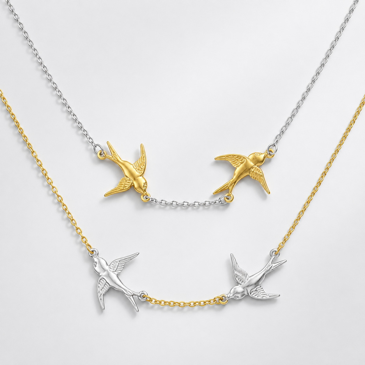Free Spirit Double Swallow Two-Tone Necklace
