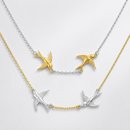 Free Spirit Double Swallow Two-Tone Necklace