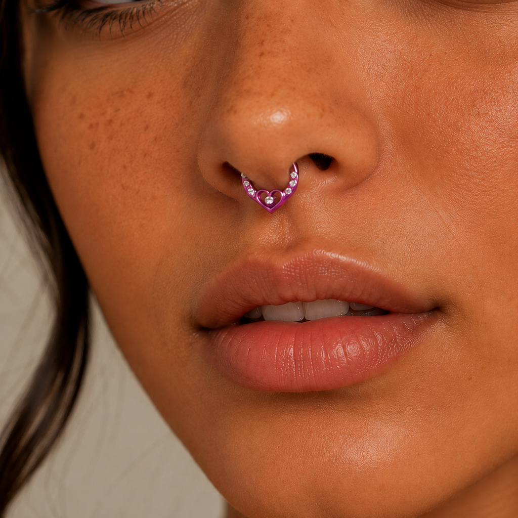 Rebel Pink Heart Horseshoe Circular Nose Ring