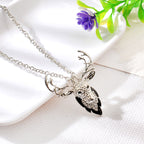 Sterling Silver Deer Horn Xmas Tree Pendant Necklace 