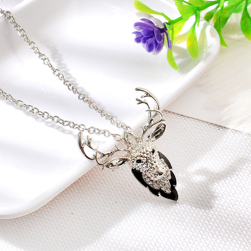 Sterling Silver Deer Horn Xmas Tree Pendant Necklace 