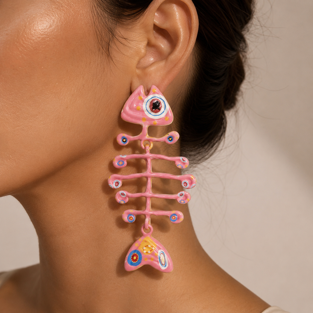 Chunky Fishbone Skeleton Earrings