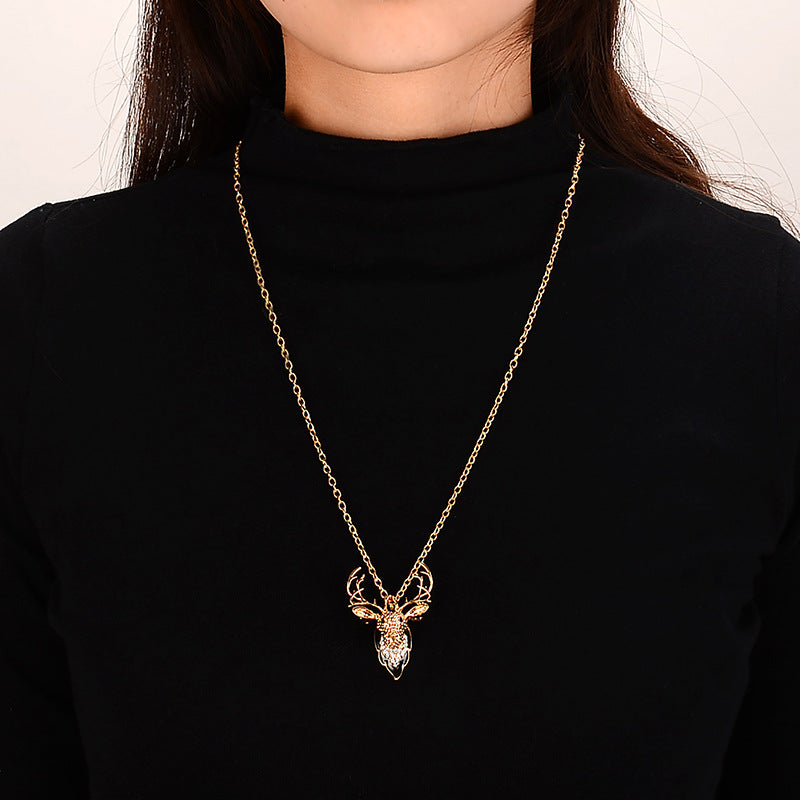 Sterling Silver Deer Horn Xmas Tree Pendant Necklace 