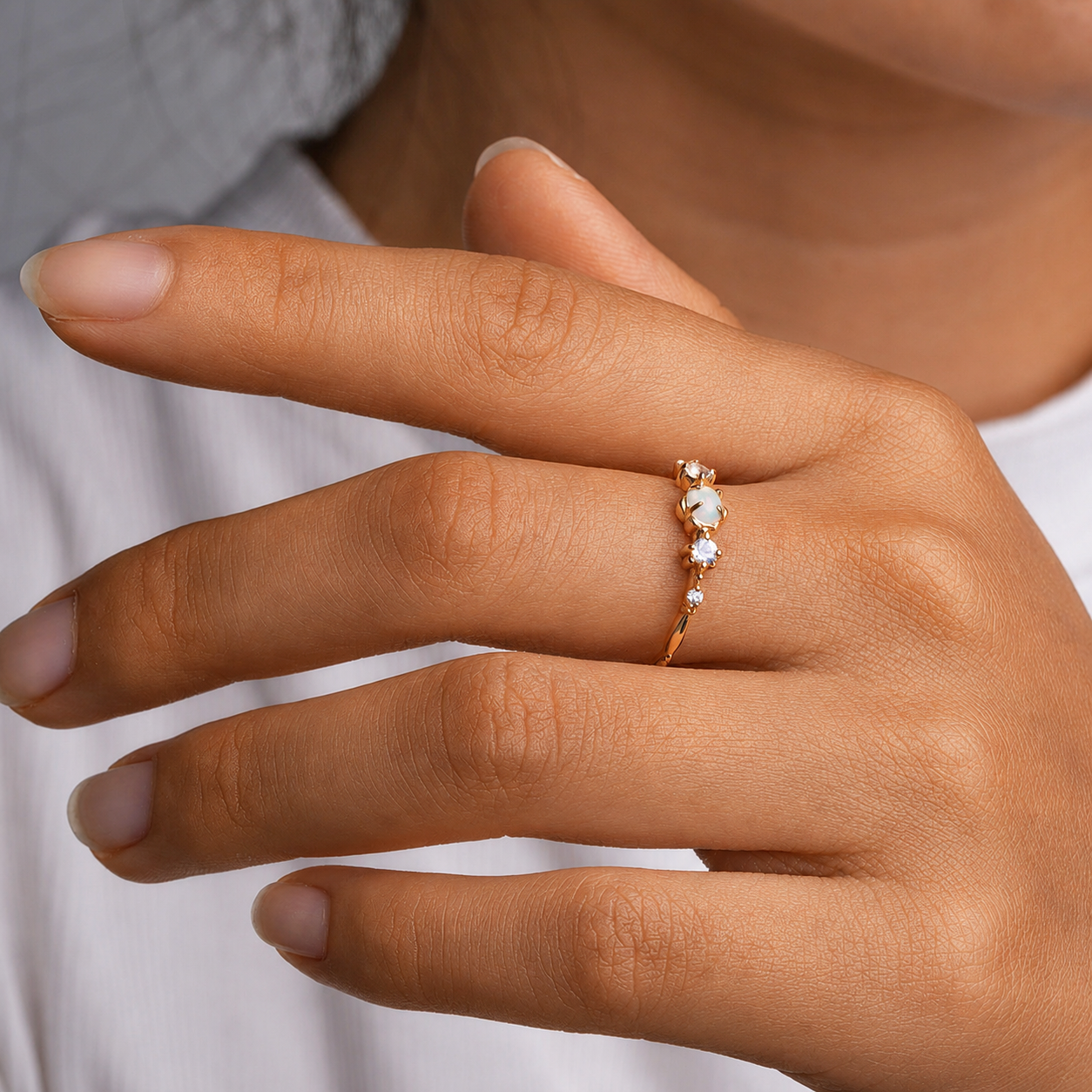 Opal Moonstone 5 Stone Rings