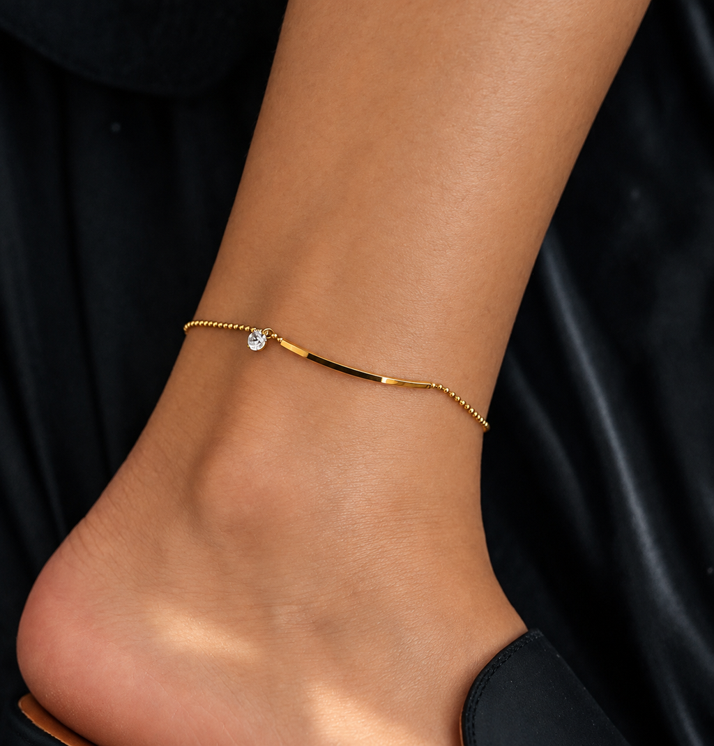 Titanium Simple Rhinestone Anklet Bracelet