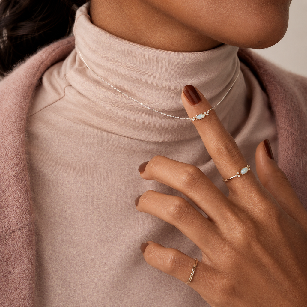 Opal Gemstone Necklace and Ring Set
