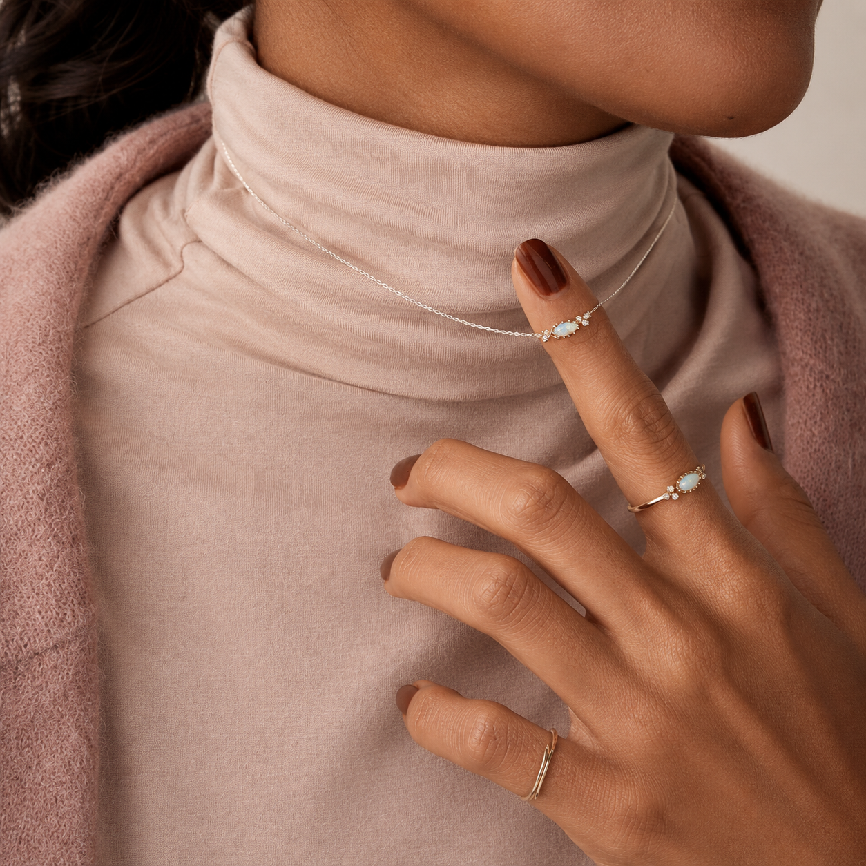 Opal Gemstone Necklace and Ring Set