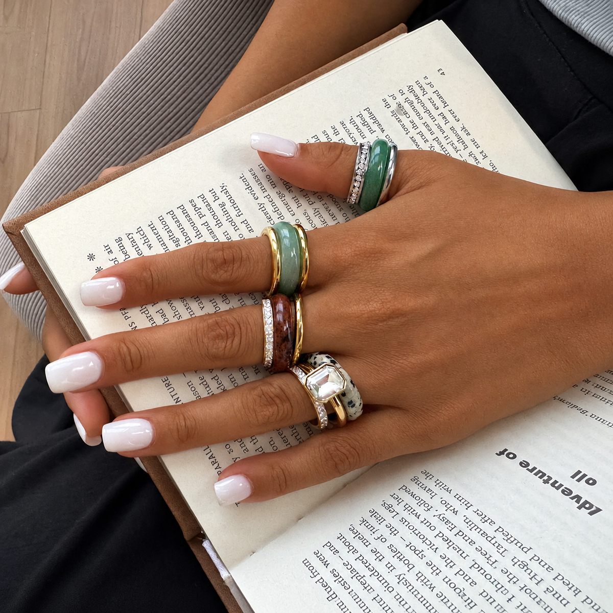Earth & Elegance Natural Gemstone Stainless Steel Ring