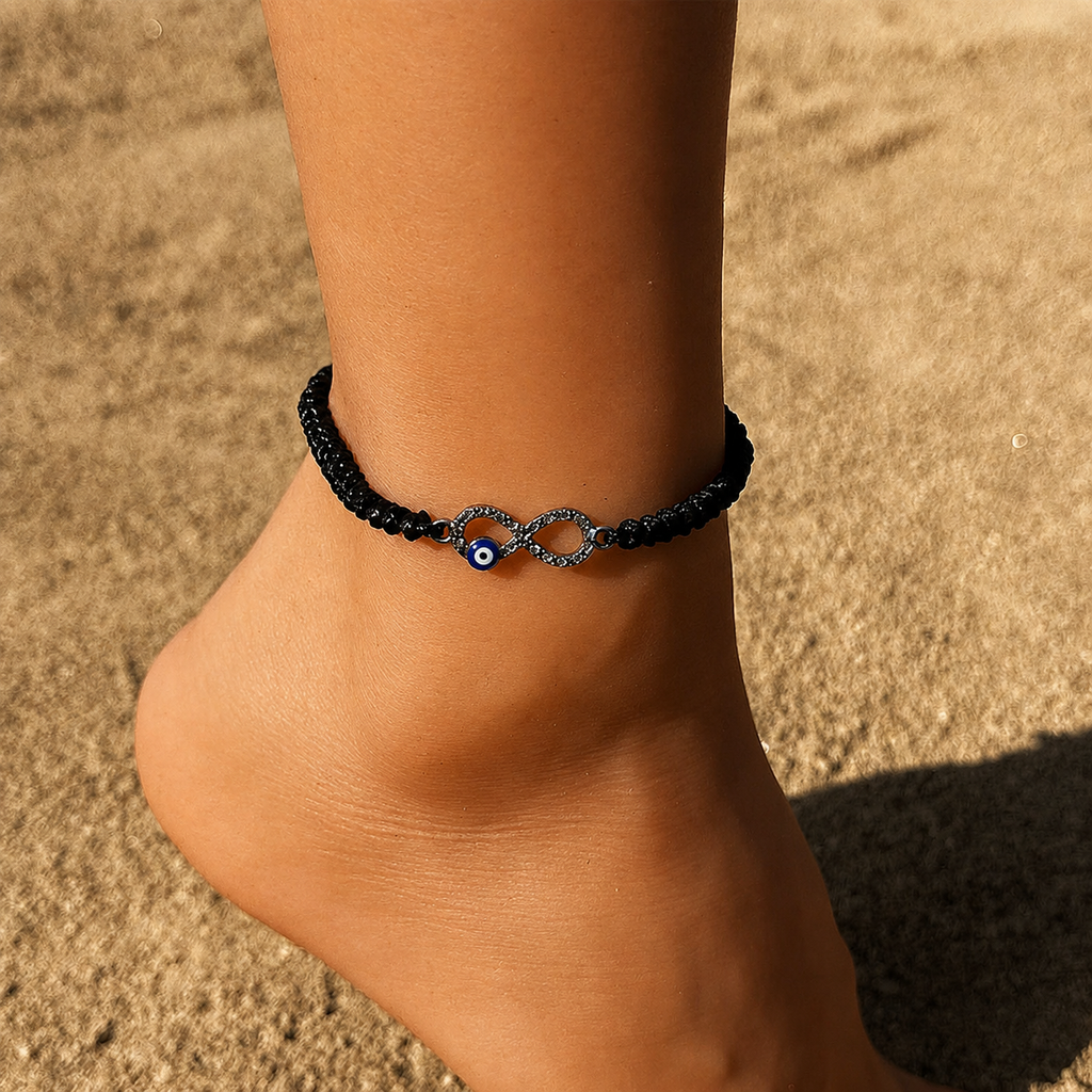 Woven Braided Infinity Evil Eye Anklet