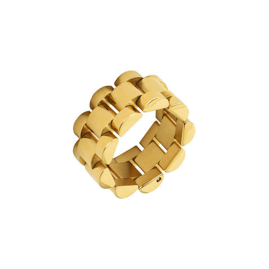 18K Gold Cuban Link Chain Ring