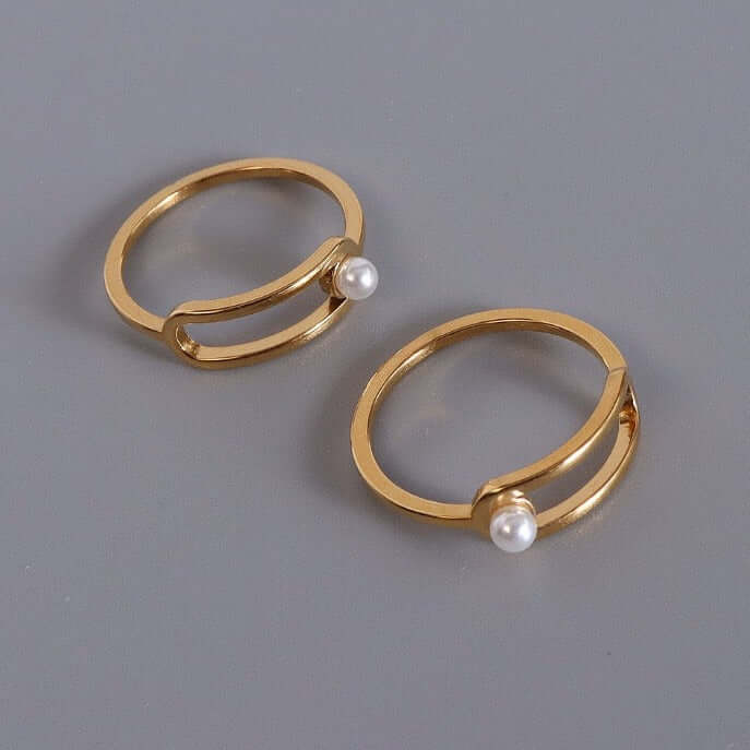 18K Gold Pearl Safety Pin Rings