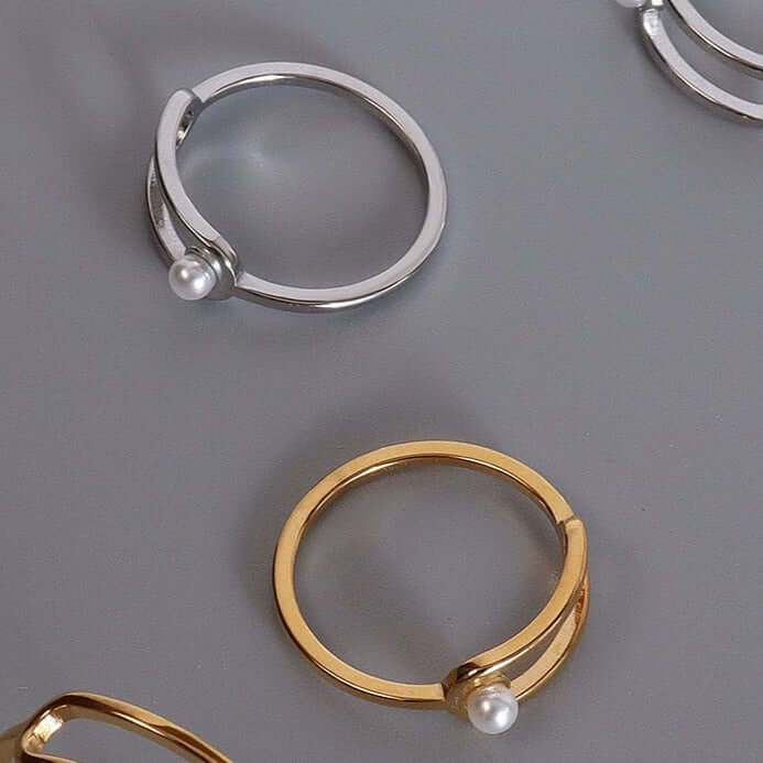 18K Gold Pearl Safety Pin Rings