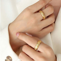 18K Vintage Gold 3D Carved Sun Moon Ring