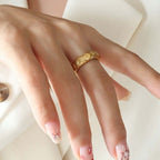 18K Vintage Gold 3D Carved Sun Moon Ring