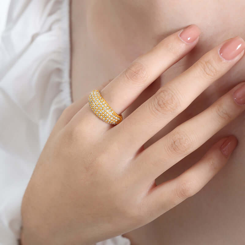 18K Gold Sparkly Pave Dome Ring