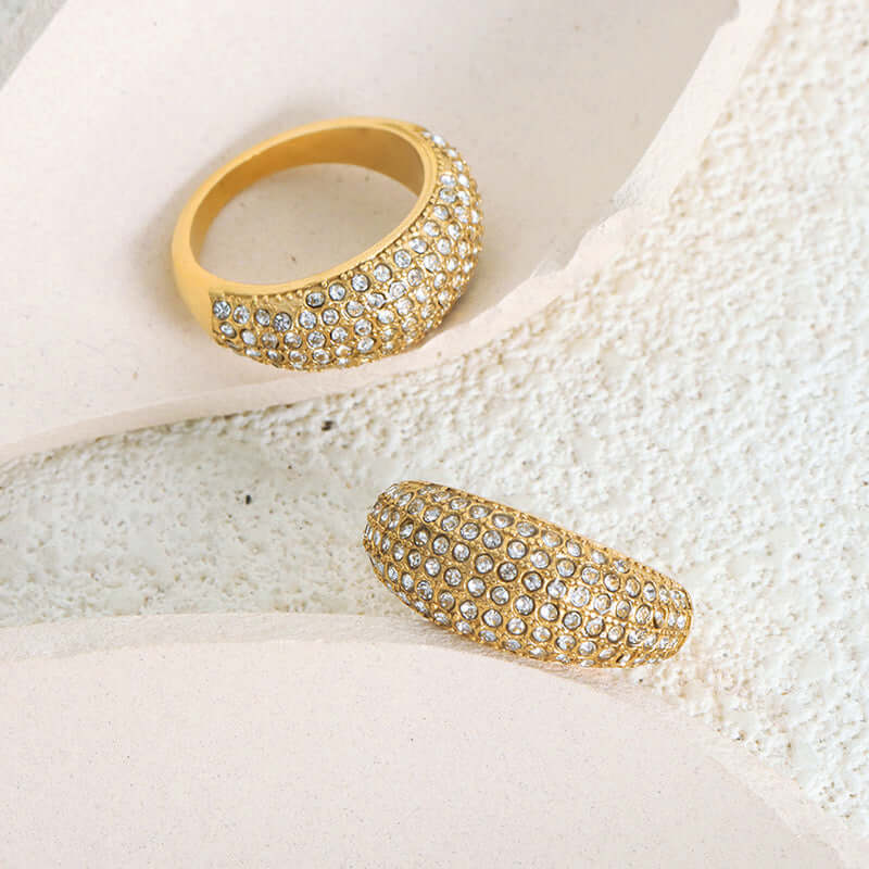 18K Gold Sparkly Pave Dome Ring