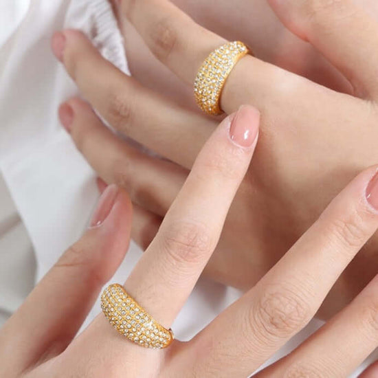 18K Gold Sparkly Pave Dome Ring