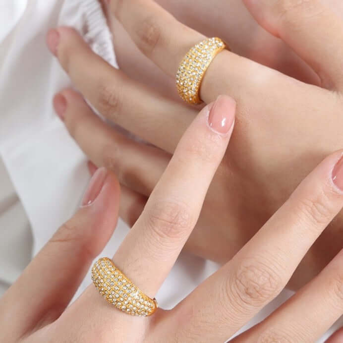 18K Gold Sparkly Pave Dome Ring