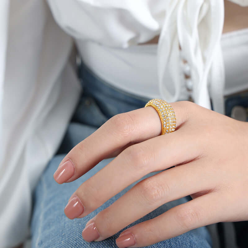 18K Gold Sparkly Pave Dome Ring