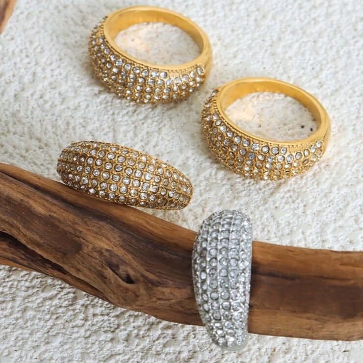 18K Gold Sparkly Pave Dome Ring