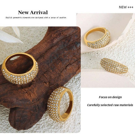 18K Gold Sparkly Pave Dome Ring