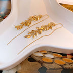 Gold Leaf Threader Earrings, Long Chain Earrings, Ear Threader