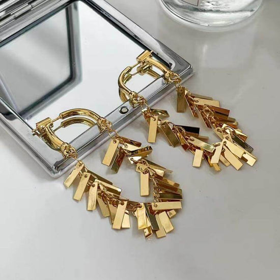 Stylish Geometric Tassel Hoop Earrings, Geometric Earrings | A7886