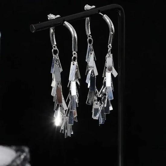 Stylish Geometric Tassel Hoop Earrings, Geometric Earrings | A7886