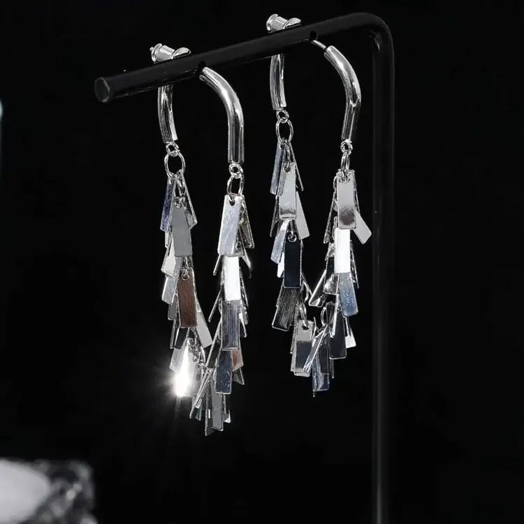 Stylish Geometric Tassel Hoop Earrings, Geometric Earrings | A7886