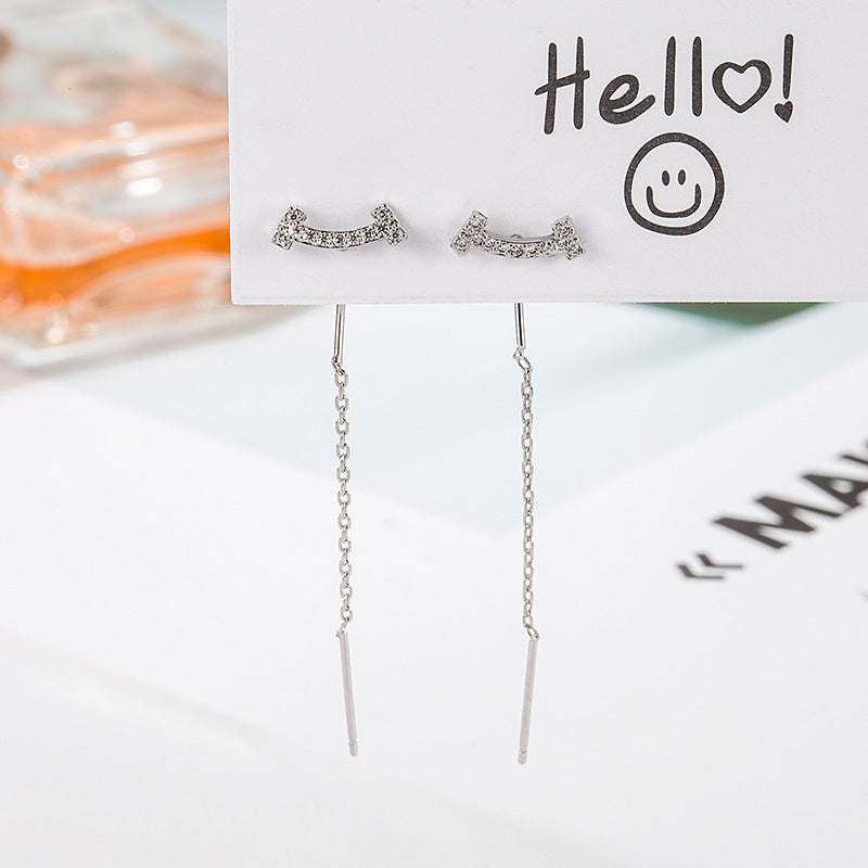 Smiley Face Threader Earrings, Emoji Silver Earrings