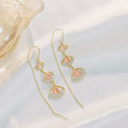 14K Gold Plated Ginkgo Leaf Huggie Earrings with Dangle Pearl | A8078