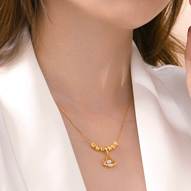 14K Gold Plated Ginkgo Leaf Chain Necklace | A8240