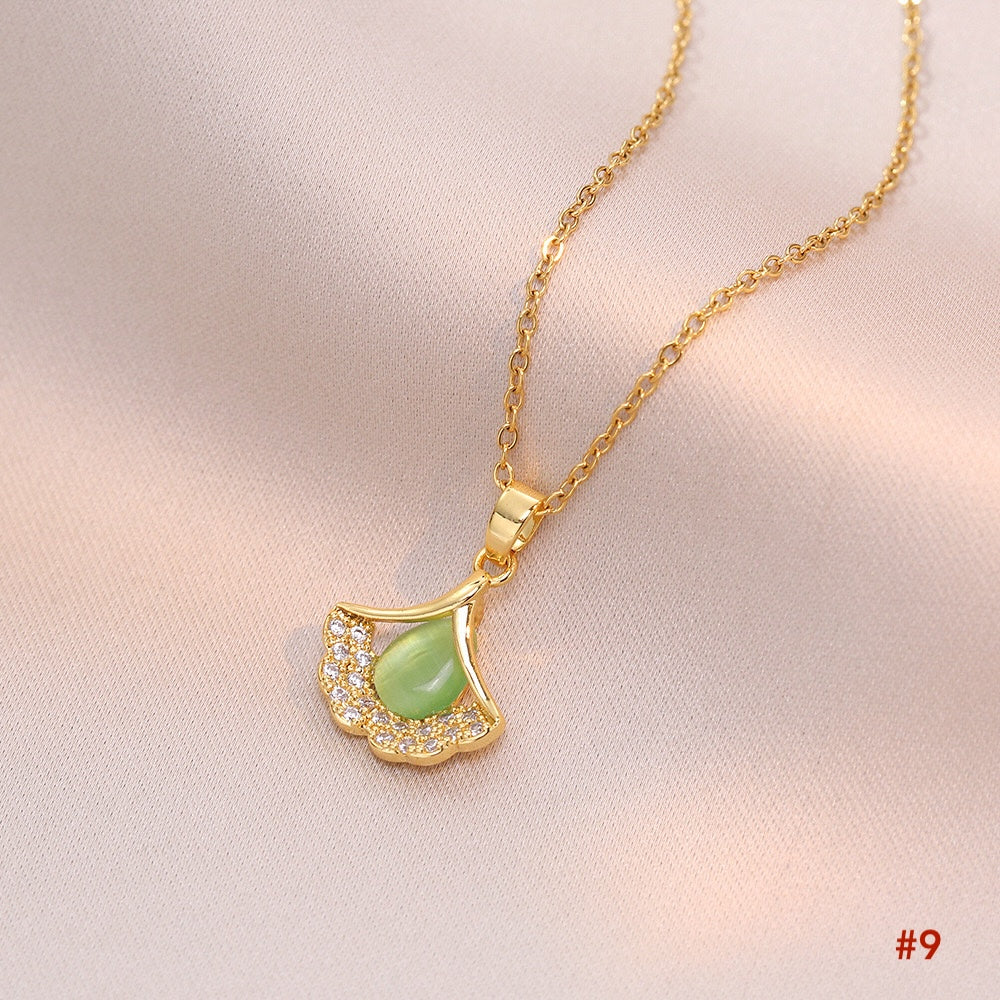 14K Gold Plated Ginkgo Leaf Chain Necklace | A8240