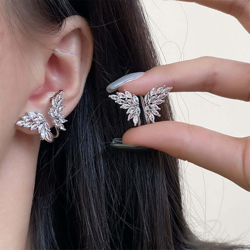 Sparkly CZ Butterfly Ear Cuff, White Gold Ear Climber, Angel Wing Studs