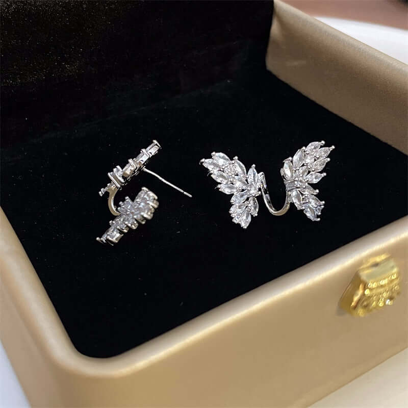 Sparkly CZ Butterfly Ear Cuff, White Gold Ear Climber, Angel Wing Studs