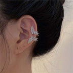 Sparkly CZ Butterfly Ear Cuff, White Gold Ear Climber, Angel Wing Studs
