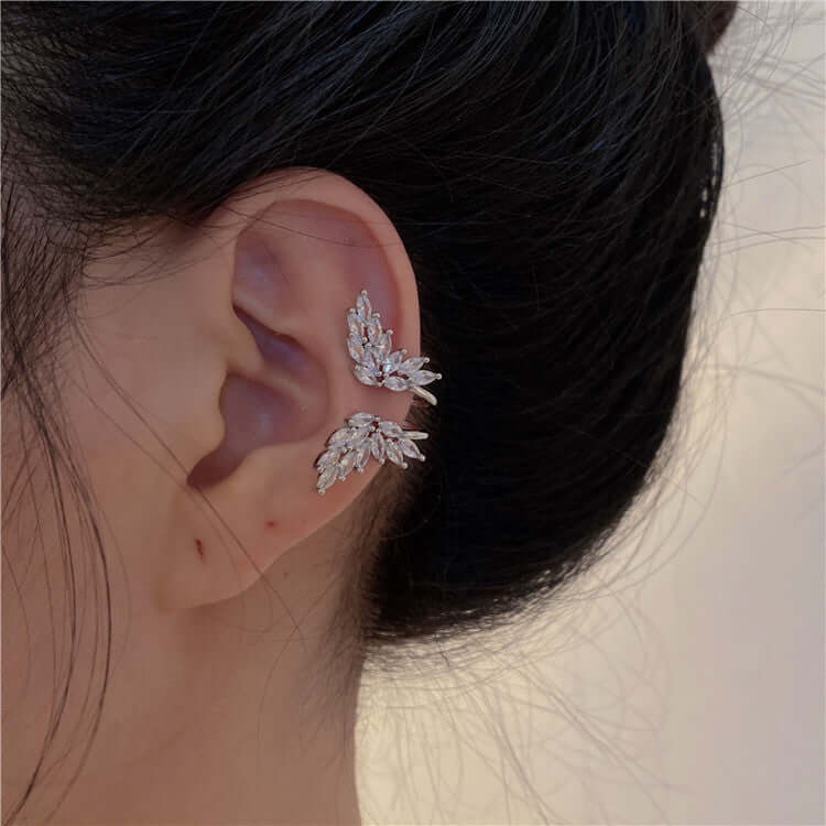 Sparkly CZ Butterfly Ear Cuff, White Gold Ear Climber, Angel Wing Studs