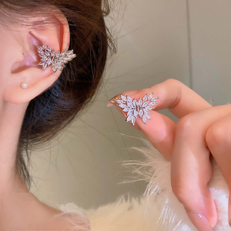 Sparkly CZ Butterfly Ear Cuff, White Gold Ear Climber, Angel Wing Studs