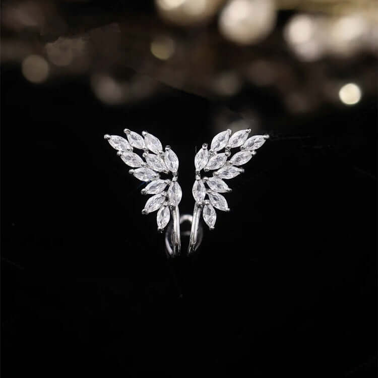 Sparkly CZ Butterfly Ear Cuff, White Gold Ear Climber, Angel Wing Studs