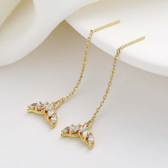 Silver Whale Tail Threader Earrings, Gold Chain Earrings, Mermaid Tail Earrings | A8449