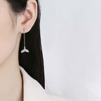 Silver Whale Tail Threader Earrings, Gold Chain Earrings, Mermaid Tail Earrings | A8449
