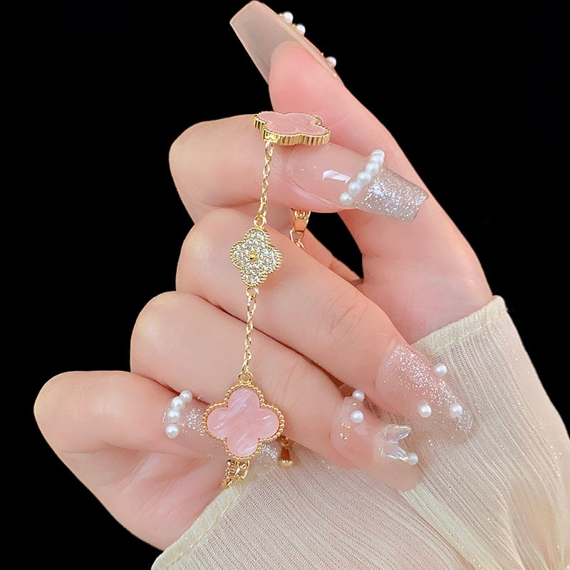 14K Gold Lucky Pink Clover Bracelet