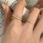 Cross Pearl Midi Ring Set, Dainty Zircon Ring, Silver Cross Ring