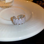 Sparkly Zircon Wide Band Silver Ring | A8558