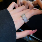 Sparkly Zircon Wide Band Silver Ring | A8558