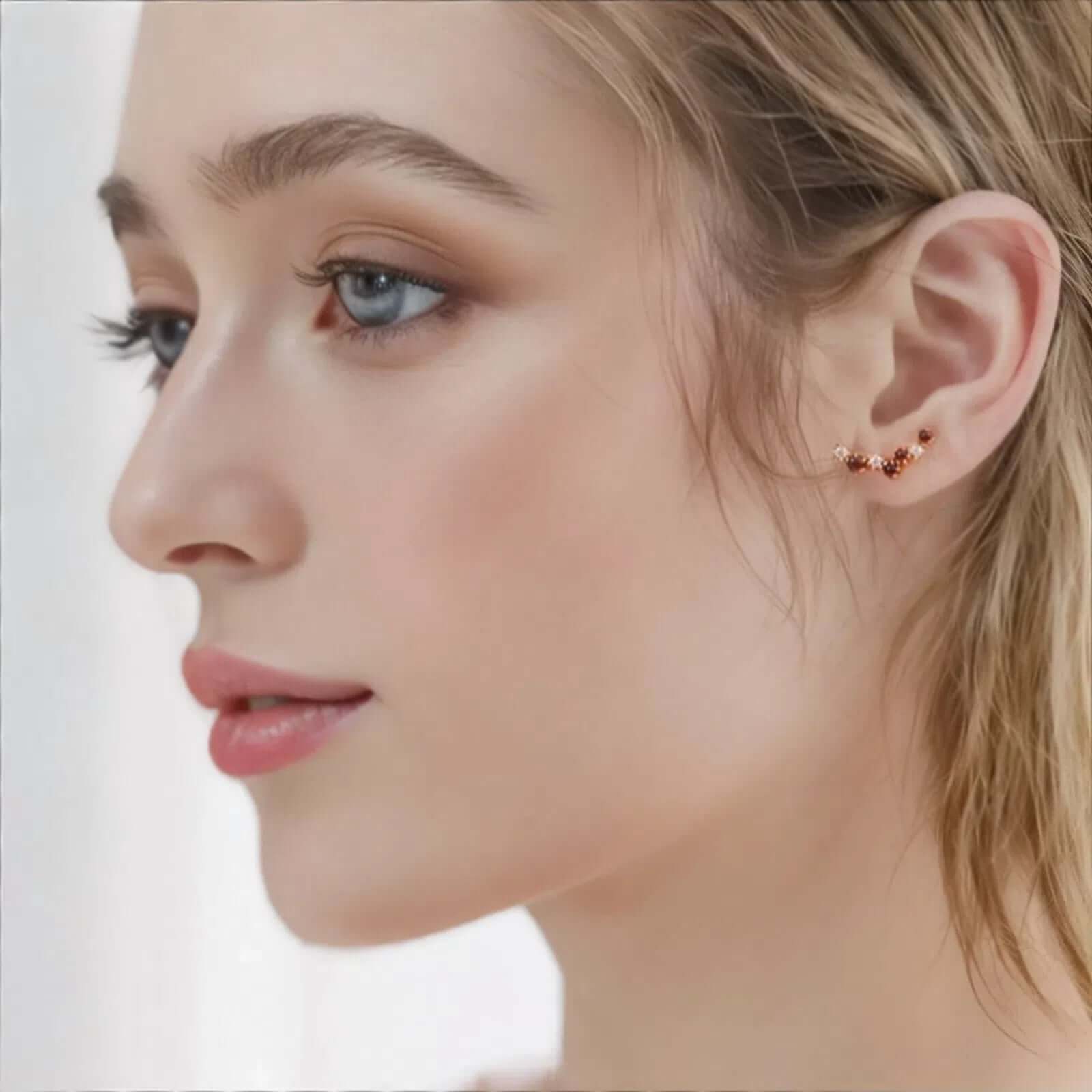 Natural Garnet Meteor Star Ear Climber Earrings