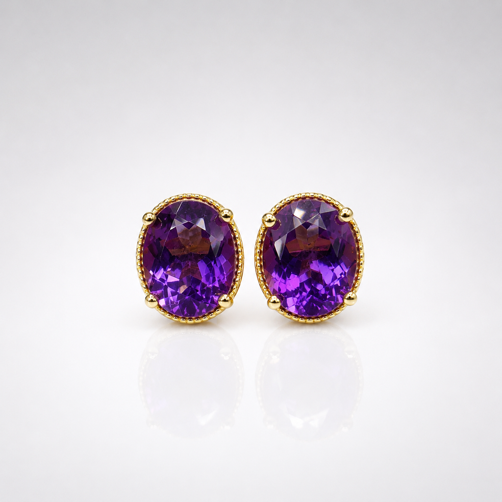 Amethyst Oval Stud Earrings