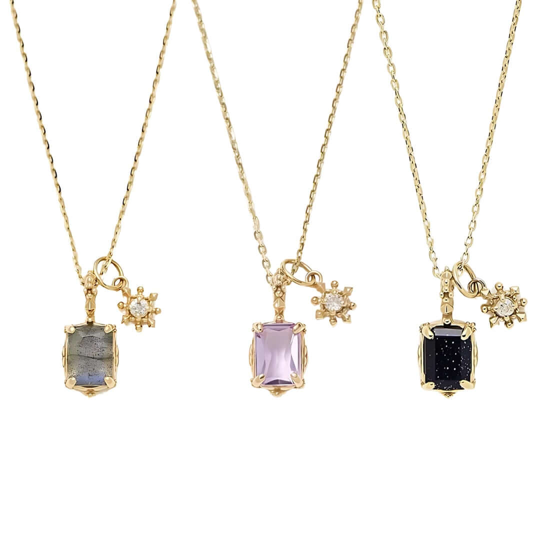 Amethyst Peridot Sandstone Pendant Necklace Set