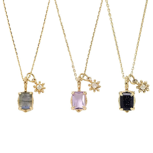 Amethyst Peridot Sandstone Pendant Necklace Set