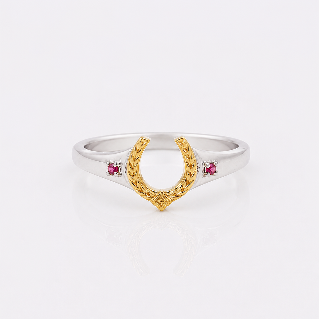 Antique Red Corundum Wisdom Horseshoe Ring